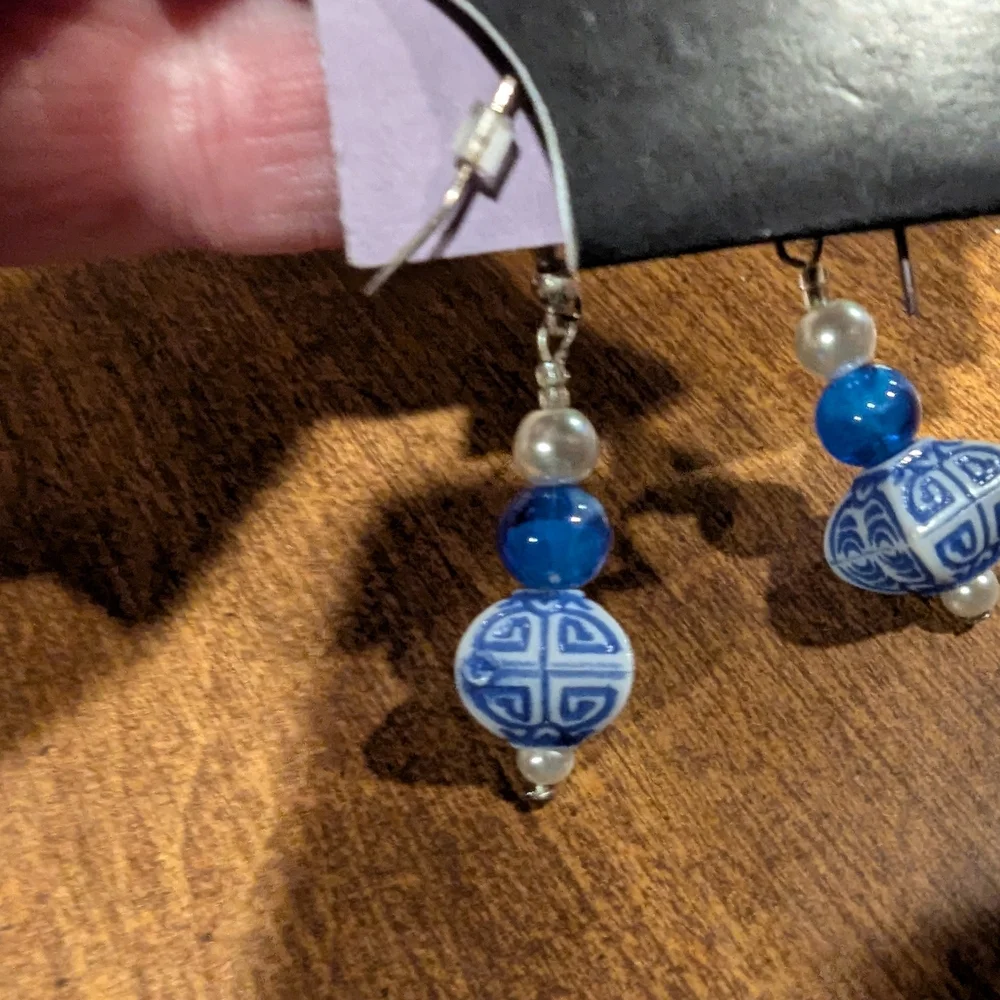 Royal Blue Tassel‎ Earrings with Textured Beads